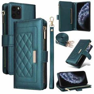 For iPhone 11 Pro Max Crossbody Zipper Wallet Rhombus Leather Phone Case(Green)