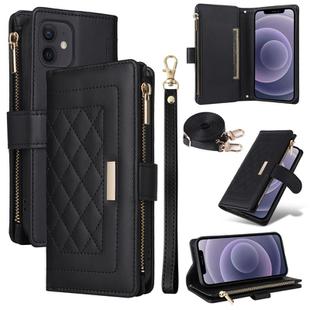 For iPhone 11 Crossbody Zipper Wallet Rhombus Leather Phone Case(Black)