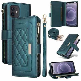 For iPhone 11 Crossbody Zipper Wallet Rhombus Leather Phone Case(Green)