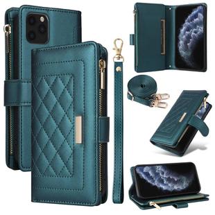 For iPhone 11 Pro Crossbody Zipper Wallet Rhombus Leather Phone Case(Green)