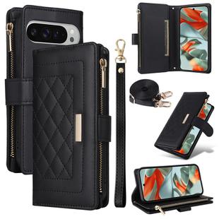 For Google Pixel 9 Pro XL Crossbody Zipper Wallet Rhombus Leather Phone Case(Black)