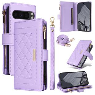 For Google Pixel 8 Pro Crossbody Zipper Wallet Rhombus Leather Phone Case(Purple)