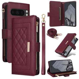 For Google Pixel 8 Pro Crossbody Zipper Wallet Rhombus Leather Phone Case(Wine Red)