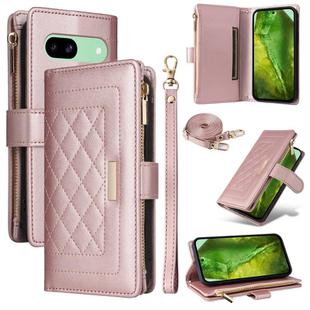 For Google Pixel 8a Crossbody Zipper Wallet Rhombus Leather Phone Case(Rose Gold)