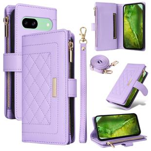 For Google Pixel 8a Crossbody Zipper Wallet Rhombus Leather Phone Case(Purple)