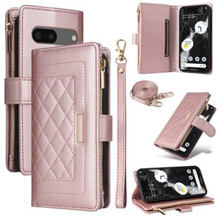 For Google Pixel 7 Crossbody Zipper Wallet Rhombus Leather Phone Case(Rose Gold)