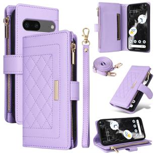 For Google Pixel 7 Crossbody Zipper Wallet Rhombus Leather Phone Case(Purple)