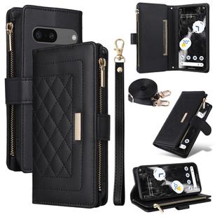 For Google Pixel 7 Crossbody Zipper Wallet Rhombus Leather Phone Case(Black)