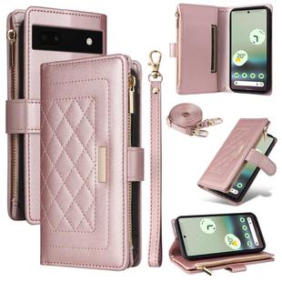 For Google Pixel 7a Crossbody Zipper Wallet Rhombus Leather Phone Case(Rose Gold)