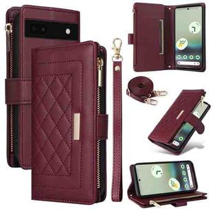 For Google Pixel 7a Crossbody Zipper Wallet Rhombus Leather Phone Case(Wine Red)