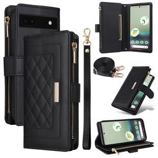 For Google Pixel 6a Crossbody Zipper Wallet Rhombus Leather Phone Case(Black)