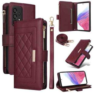 For Samsung Galaxy A13 5G / 4G Crossbody Zipper Wallet Rhombus Leather Phone Case(Wine Red)