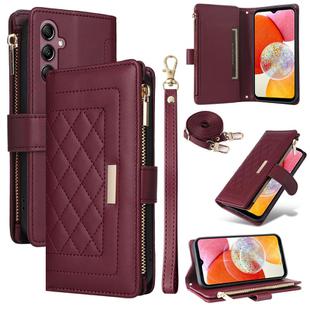 For Samsung Galaxy A15 5G Crossbody Zipper Wallet Rhombus Leather Phone Case(Wine Red)