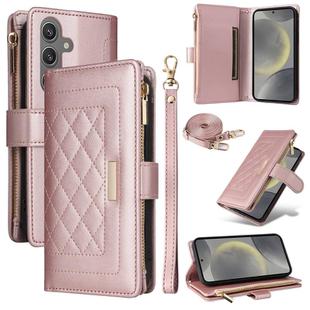 For Samsung Galaxy S24+ 5G Crossbody Zipper Wallet Rhombus Leather Phone Case(Rose Gold)