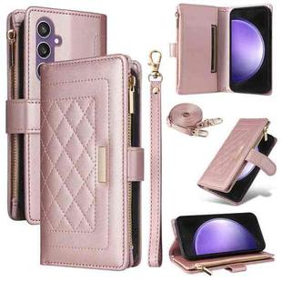 For Samsung Galaxy S24 FE 5G Crossbody Zipper Wallet Rhombus Leather Phone Case(Rose Gold)