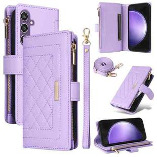 For Samsung Galaxy S24 FE 5G Crossbody Zipper Wallet Rhombus Leather Phone Case(Purple)