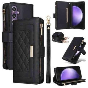 For Samsung Galaxy S24 FE 5G Crossbody Zipper Wallet Rhombus Leather Phone Case(Black)