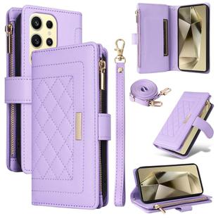 For Samsung Galaxy S24 Ultra 5G Crossbody Zipper Wallet Rhombus Leather Phone Case(Purple)