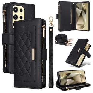 For Samsung Galaxy S24 Ultra 5G Crossbody Zipper Wallet Rhombus Leather Phone Case(Black)