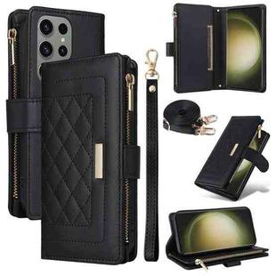 For Samsung Galaxy S23 Ultra 5G Crossbody Zipper Wallet Rhombus Leather Phone Case(Black)