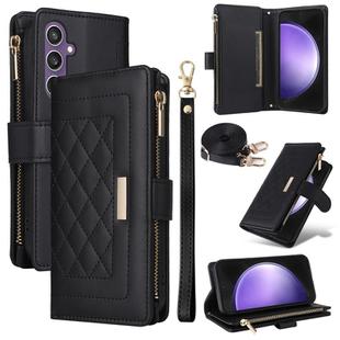 For Samsung Galaxy S23 FE 5G Crossbody Zipper Wallet Rhombus Leather Phone Case(Black)