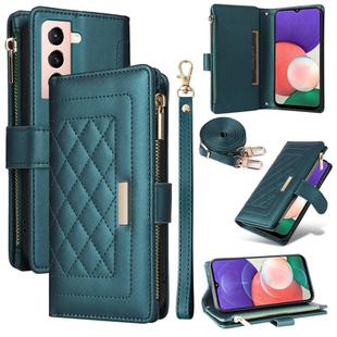 For Samsung Galaxy S22 5G Crossbody Zipper Wallet Rhombus Leather Phone Case(Green)