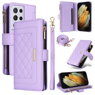 For Samsung Galaxy S21 Ultra 5G Crossbody Zipper Wallet Rhombus Leather Phone Case(Purple)