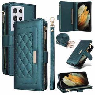 For Samsung Galaxy S21 Ultra 5G Crossbody Zipper Wallet Rhombus Leather Phone Case(Green)