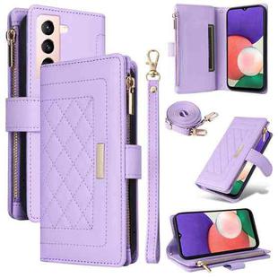 For Samsung Galaxy S21+ 5G Crossbody Zipper Wallet Rhombus Leather Phone Case(Purple)