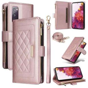 For Samsung Galaxy S20 FE Crossbody Zipper Wallet Rhombus Leather Phone Case(Rose Gold)