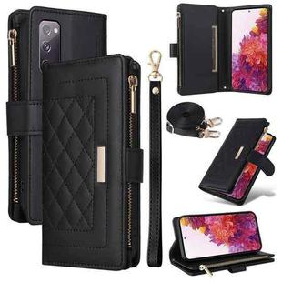 For Samsung Galaxy S20 FE Crossbody Zipper Wallet Rhombus Leather Phone Case(Black)