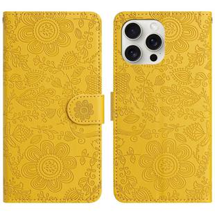 For iPhone 15 Pro Max Floral Embossed Pattern Leather Phone Case(Yellow)