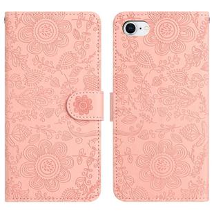 For iPhone SE 2022 / 2020 / 8 / 7 Floral Embossed Pattern Leather Phone Case(Pink)