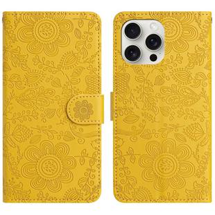 For iPhone 13 Pro Max Floral Embossed Pattern Leather Phone Case(Yellow)