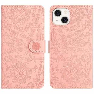 For iPhone 13 Floral Embossed Pattern Leather Phone Case(Pink)