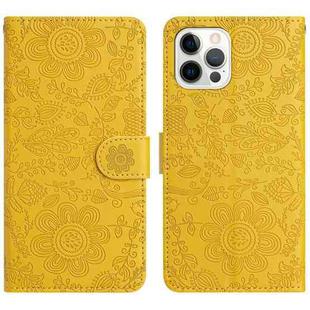 For iPhone 12 Pro Max Floral Embossed Pattern Leather Phone Case(Yellow)