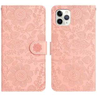 For iPhone 11 Pro Max Floral Embossed Pattern Leather Phone Case(Pink)