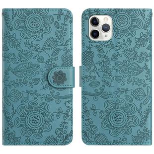 For iPhone 11 Pro Max Floral Embossed Pattern Leather Phone Case(Dark Green)