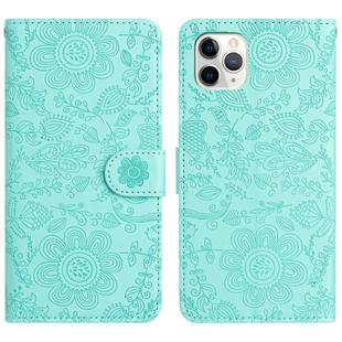 For iPhone 11 Pro Max Floral Embossed Pattern Leather Phone Case(Light Green)