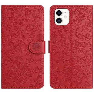 For iPhone 11 Floral Embossed Pattern Leather Phone Case(Red)