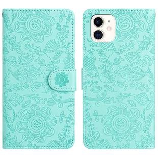 For iPhone 11 Floral Embossed Pattern Leather Phone Case(Light Green)