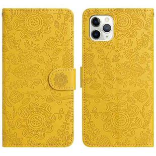 For iPhone 11 Pro Floral Embossed Pattern Leather Phone Case(Yellow)