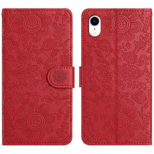 For iPhone XR Floral Embossed Pattern Leather Phone Case(Red)