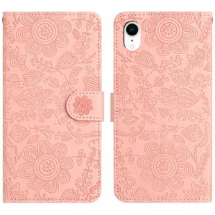 For iPhone XR Floral Embossed Pattern Leather Phone Case(Pink)