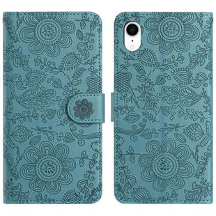 For iPhone XR Floral Embossed Pattern Leather Phone Case(Dark Green)