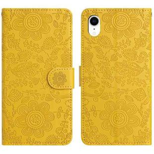 For iPhone XR Floral Embossed Pattern Leather Phone Case(Yellow)