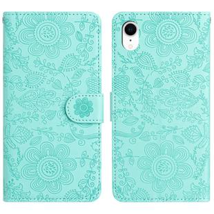 For iPhone XR Floral Embossed Pattern Leather Phone Case(Light Green)