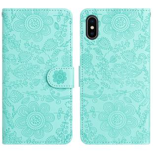 For iPhone XS Max Floral Embossed Pattern Leather Phone Case(Light Green)