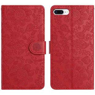 For iPhone 7 Plus / 8 Plus Floral Embossed Pattern Leather Phone Case(Red)