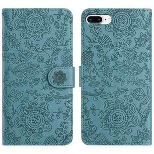 For iPhone 7 Plus / 8 Plus Floral Embossed Pattern Leather Phone Case(Dark Green)